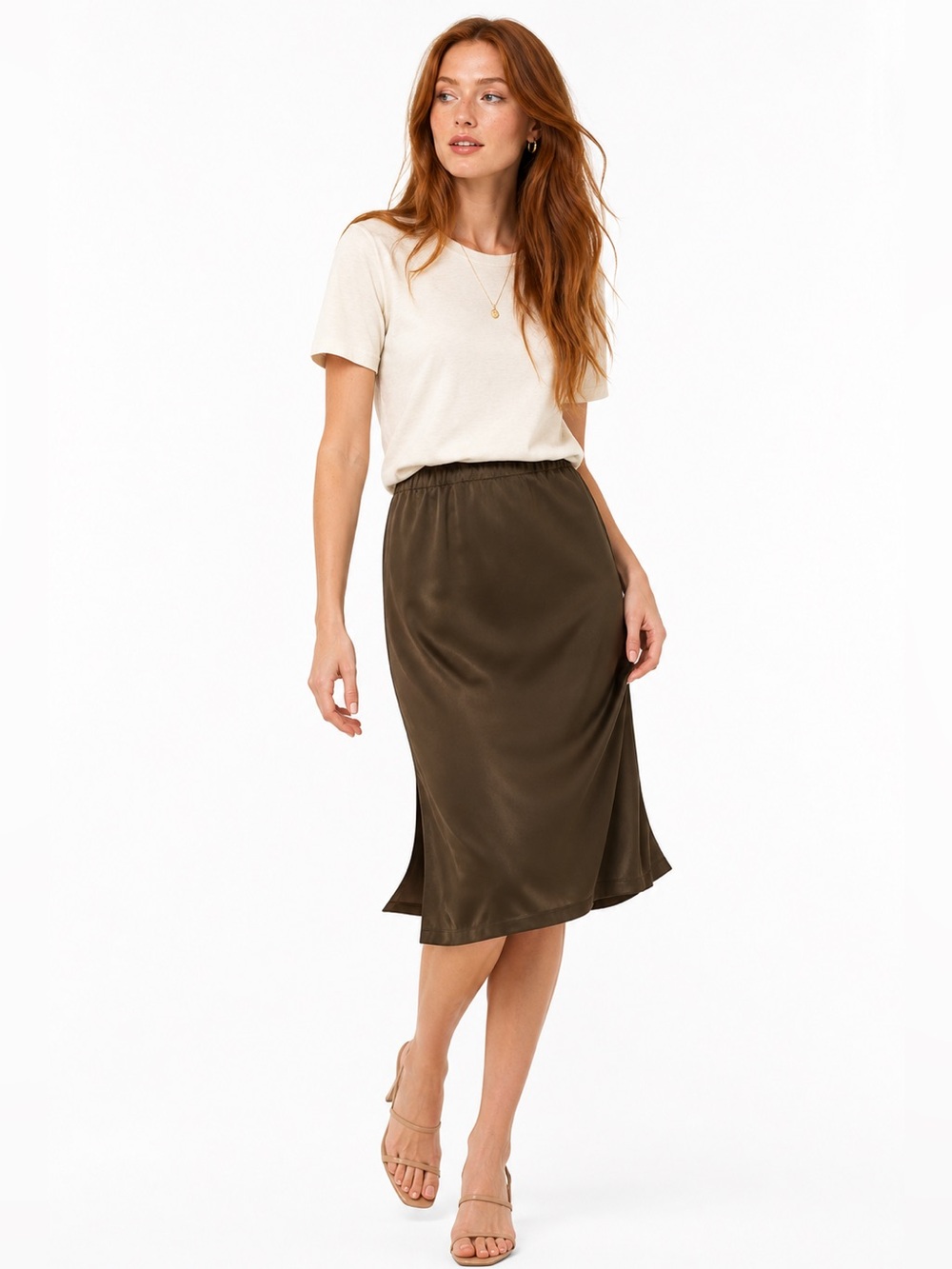 Zara Olive Satin Pencil Skirt